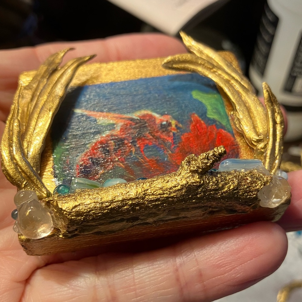 Original Bee Miniature Painting Art handmade honeybee Unique mini sculpture USA - Picture 7 of 7